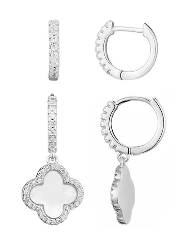 Adornia Gold Cz Halo Clover Huggie Earrings Set