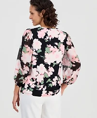Kasper Women's Floral-Print 3/4-Sleeve Top