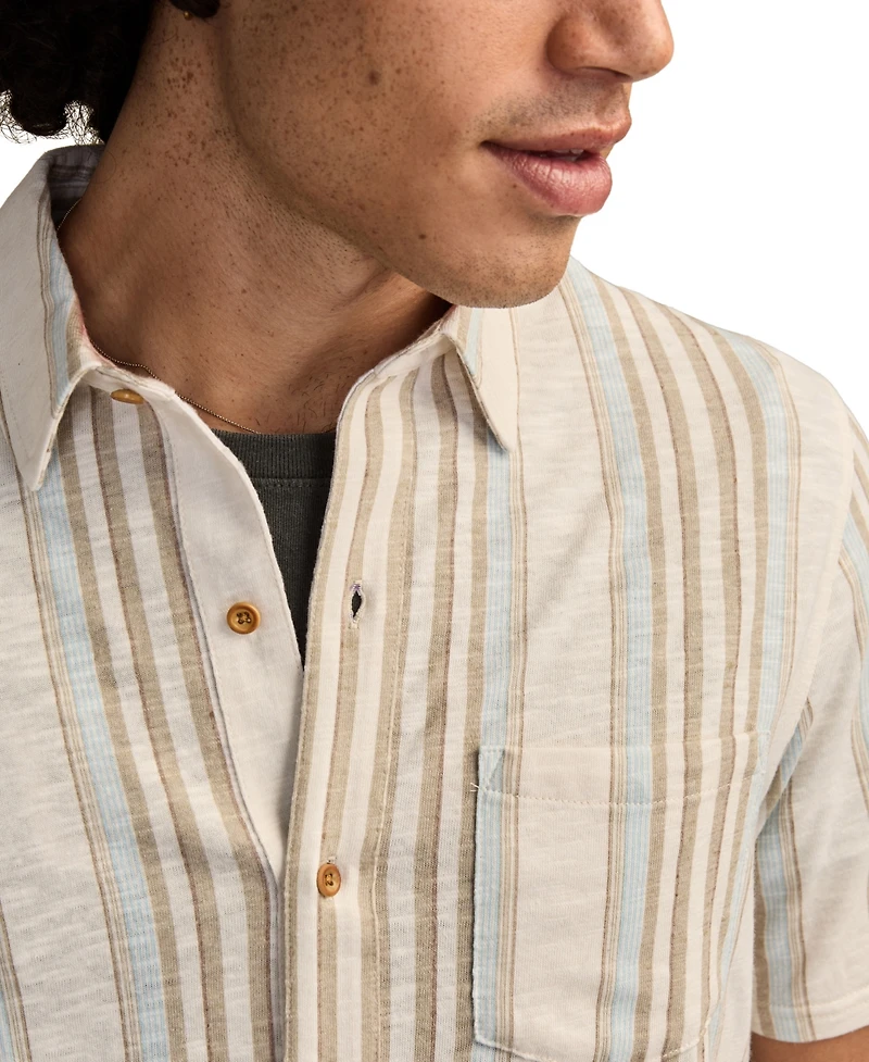 Lucky Brand Men's Short-Sleeve Striped Linen Knit Shirt