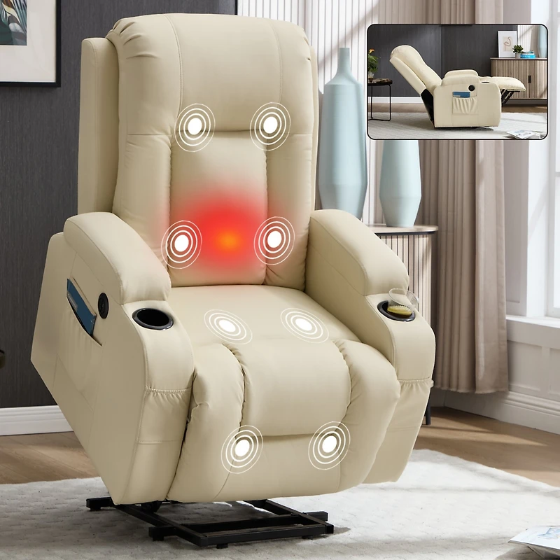 Power Lift Recliner Chair for Elderly Heavy Duty Motion Mechanism with 8-Point Vibration Massage and Lumbar Heating Usb Charging Port
