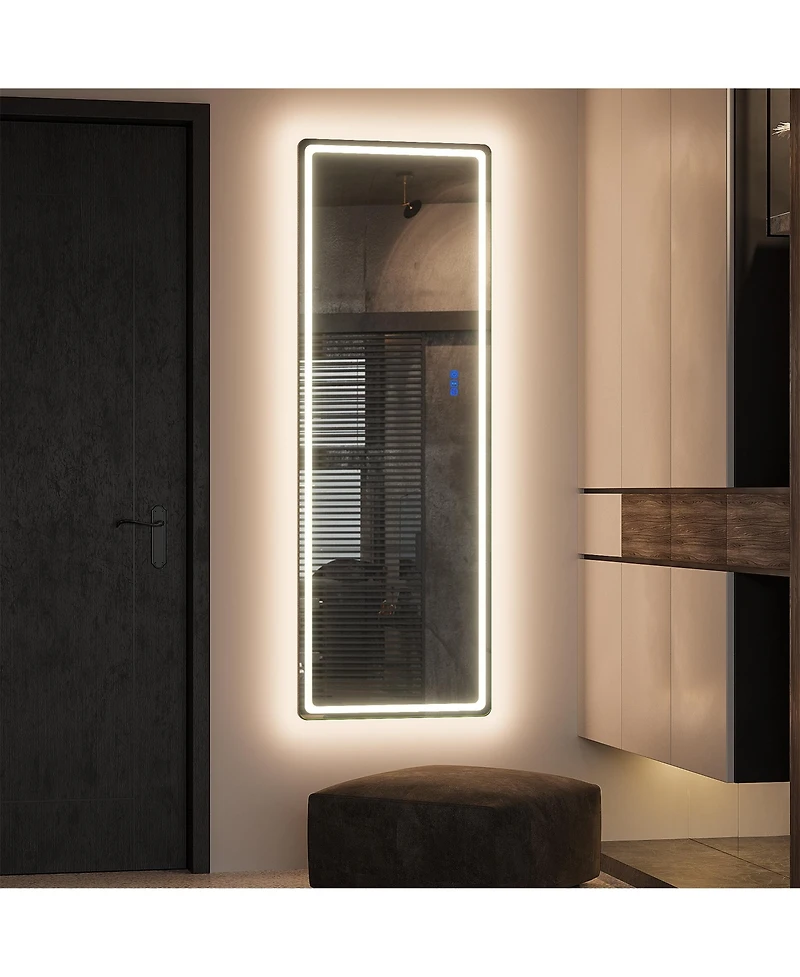 Vlsrka Wall-mounted or freestanding rectangular full-length mirror with adjustable Rgb lighting.