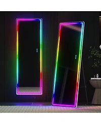 Vlsrka Wall-mounted or freestanding rectangular full-length mirror with adjustable Rgb lighting.