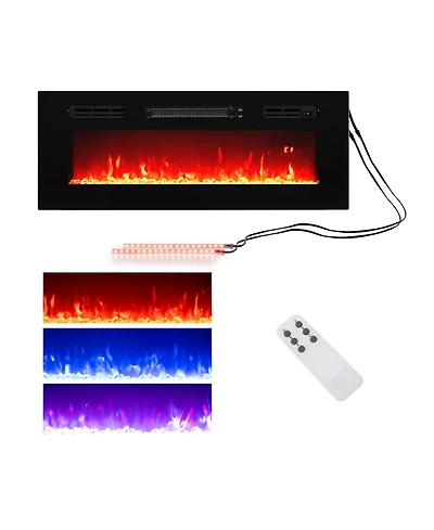 Sugift 36 Inches Electric Fireplace Heater Recessed with Led Strip Lights and Remote Control