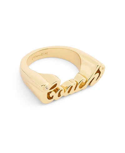 Coach Faux Stone Signature Name Plate Band Ring