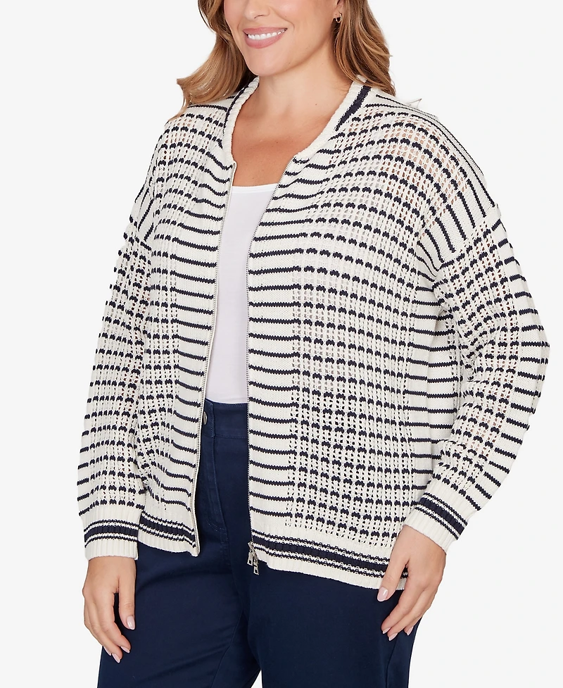 Ruby Rd. Plus Mesh Stitch Zip Sweater Jacket
