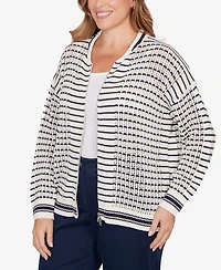 Ruby Rd. Plus Mesh Stitch Zip Sweater Jacket