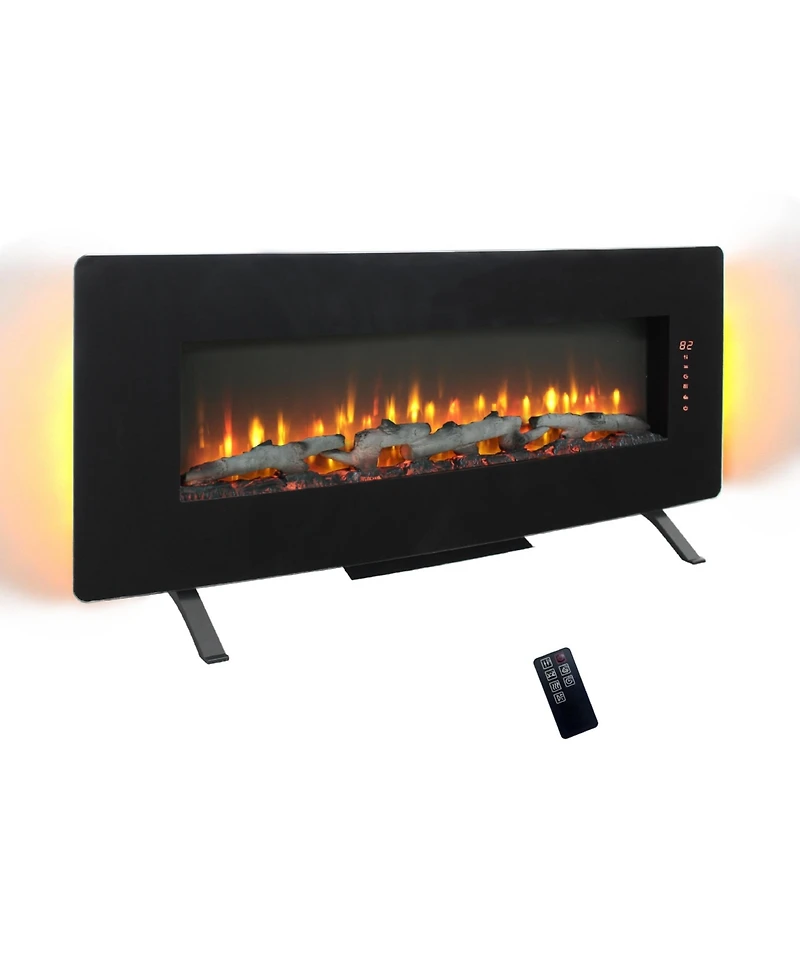 Flynama 48 inch Curved Front Wall Mounted Electric Fireplace with remote and multi color flame & emberbed