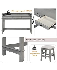 Maison Boucle 4-Piece Counter Height Dining Set with 3 Upholstered Stools, Storage Drawers & Usb Charging for Small Spaces