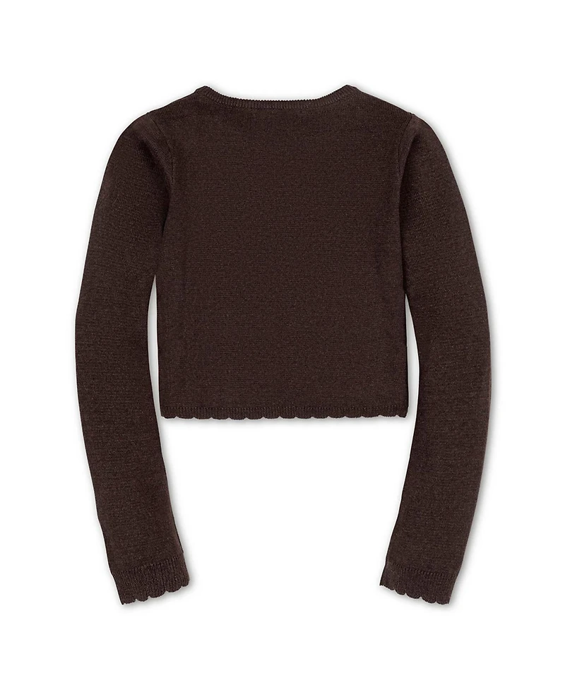 Hope & Henry Girls Organic Cropped Scallop Edge Sweater Cardigan