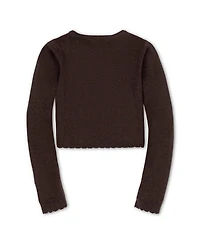 Hope & Henry Girls Organic Cropped Scallop Edge Sweater Cardigan