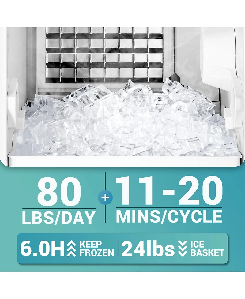 Euhomy 80-lb/Day Freestanding Cubed Ice Maker with Auto-Cleaning in Silver