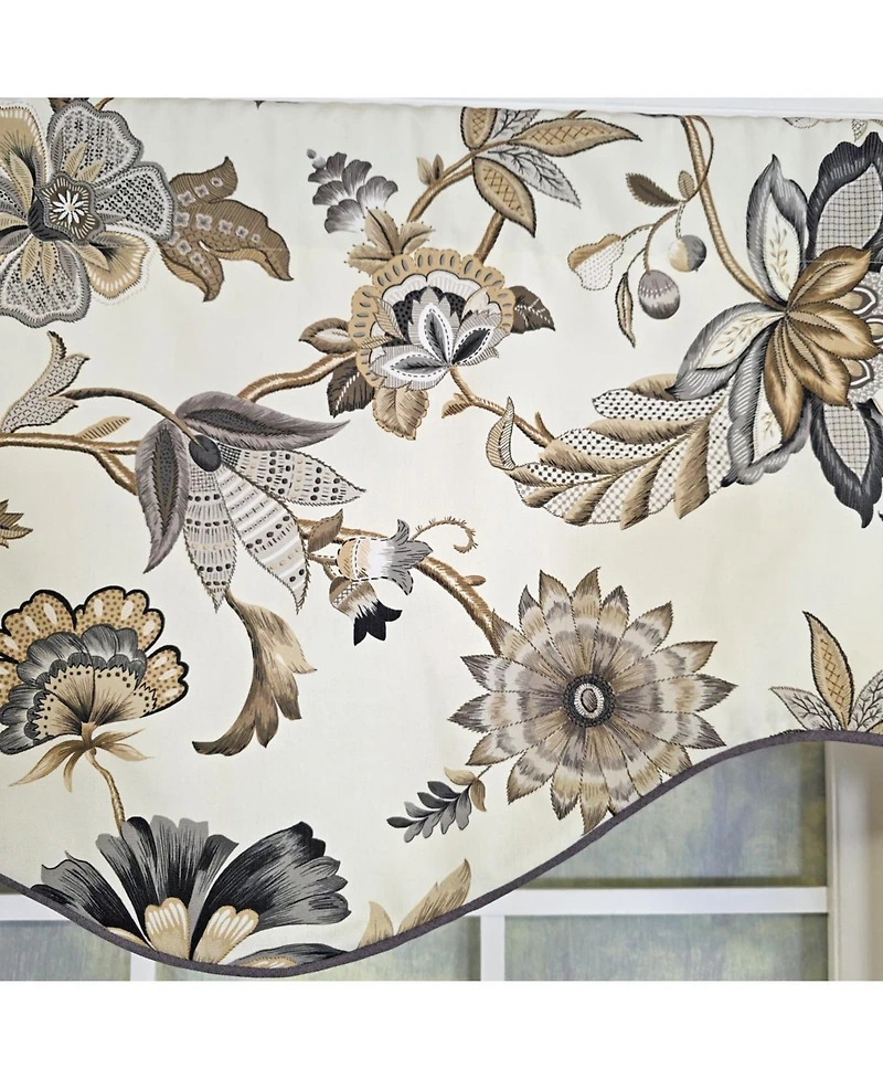 Rlf Home 100% Cotton Zanzibar Cornice With Poly/Cotton Ivory lining Rod Pocket Valance 50" x 17" Gray