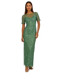 Adrianna Papell Women's Beaded Column Short-Sleeve Dress