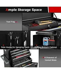 Sugift 6-Drawer Rolling Tool Storage Chest Cabinet with Universal Wheels and Hooks