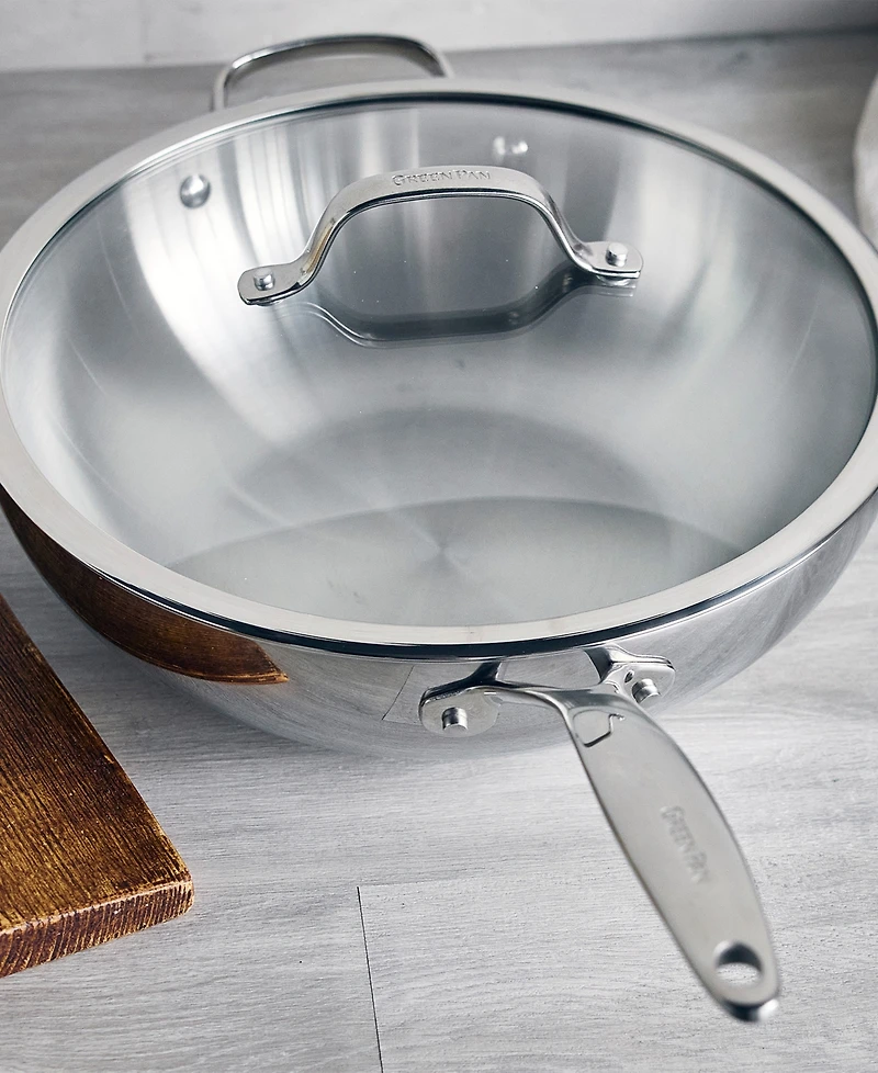 GreenPan Stainless Steel 12" Valencia Pro Uncoated Covered Wok with Lid