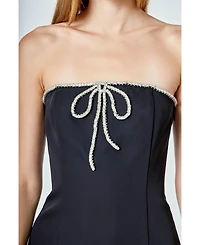 Endless Rose Women's Rhinestone Bow Tube Top Mini Dress