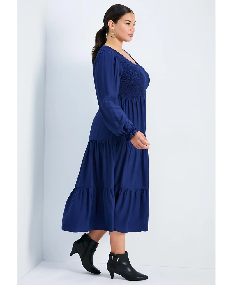 Avenue Women's Plus Indi Puff Sleeve Shirred Dress