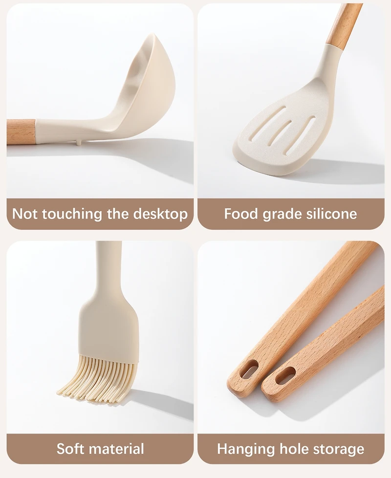 Sugift 9-Piece Natural Teak Wooden Kitchen Utensils Set