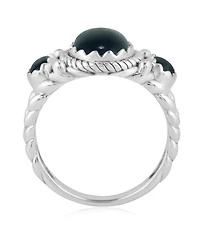 American West Jewelry Sterling Silver Black Agate 3-Stone Ring