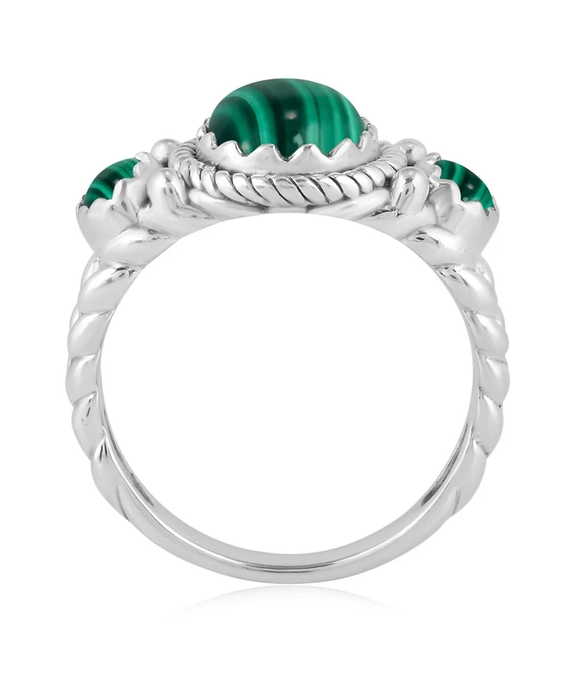 American West Jewelry Sterling Silver Malachite 3-Stone Ring