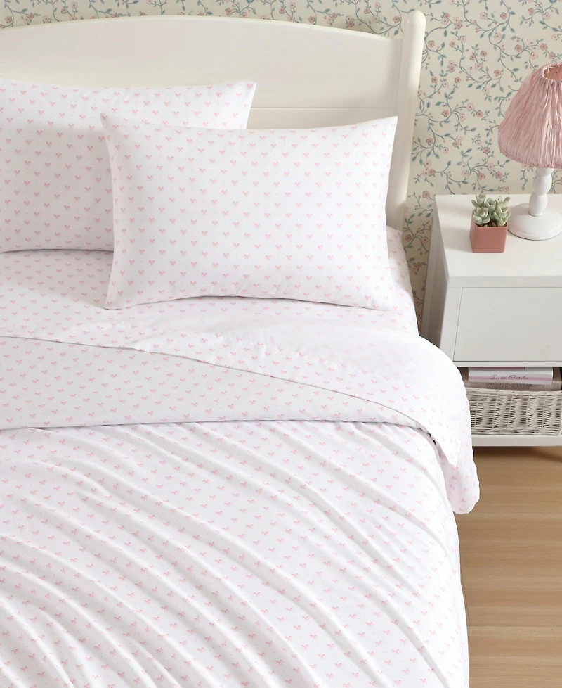 Laura Ashley Lovely Bows Microfiber 3-Pc. Sheet Set, Twin