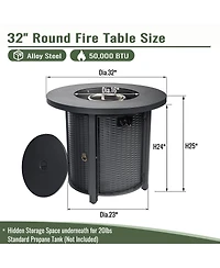 Boyel Living 32" Propane Gas Fire Pit Table, 50000 Btu Round Steel Fire Pit for Outside Patio Deck Garden Courtyard-Black
