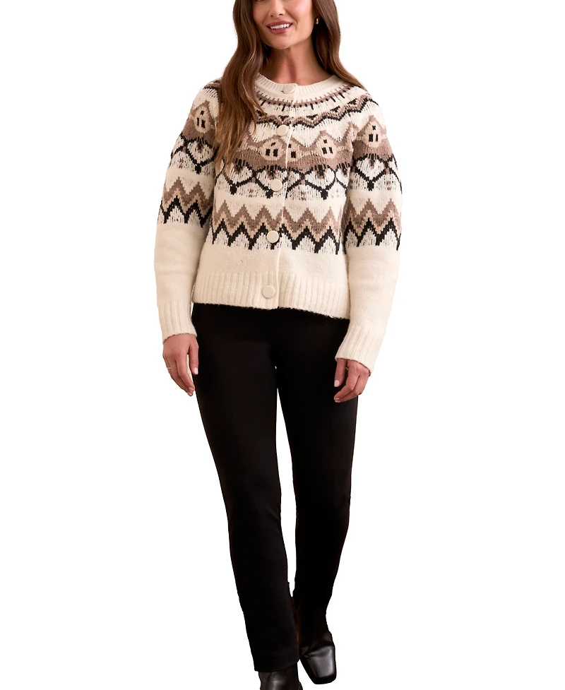 Tribal Women's Fair Isle Button Front Sweater Cardigan