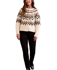 Tribal Women's Fair Isle Button Front Sweater Cardigan