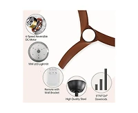 Sofucor 52-inch Modern Black Standard 3-Blade Ceiling Fan With Remote and Led Light
