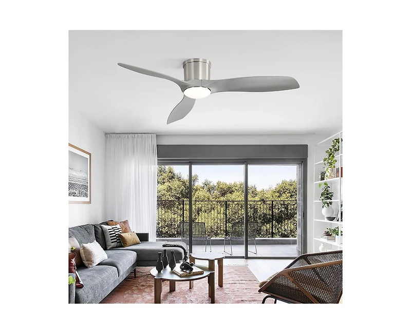 Sofucor 52-inch Modern Sand Nickel 3-Blade Flush Mount with Led Lights and Remote Control
