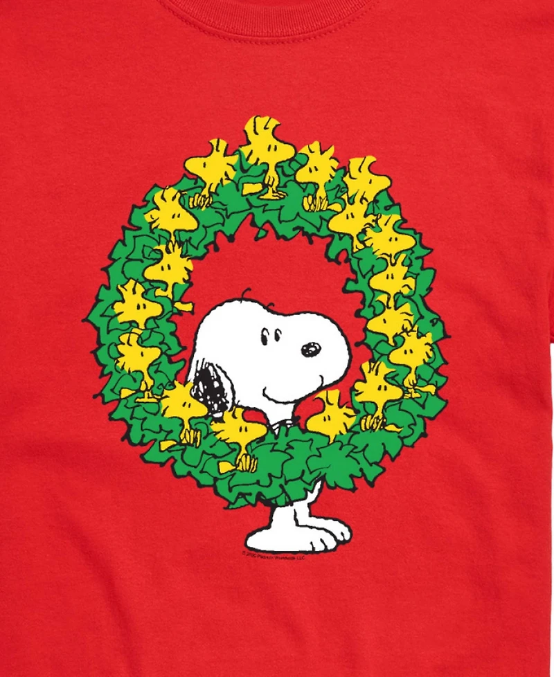 Airwaves Men's Snoopy and Christmas Wreath Graphic T-Shirt