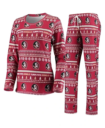 Concepts Sport Women's 2-Piece Garnet Florida State Seminoles Holiday Long Sleeve Top and Pants Sleep Set