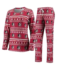 Concepts Sport Women's 2-Piece Garnet Florida State Seminoles Holiday Long Sleeve Top and Pants Sleep Set