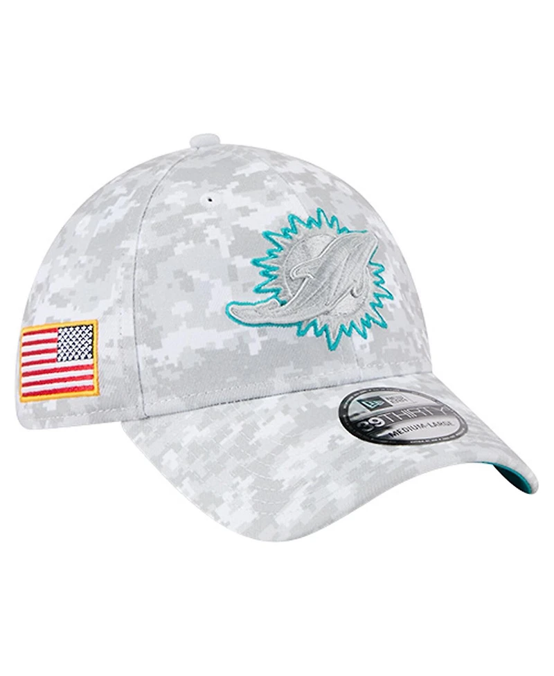 New Era Men's White Miami Dolphins 2025 Salute to Service Digital Camo Fan Pack 39THIRTY Flex Hat