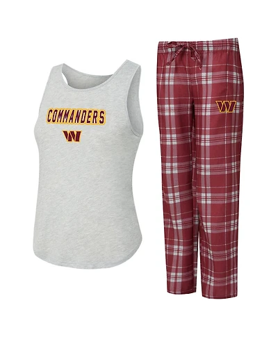 Concepts Sport Women's 2-Piece Heather Gray/Burgundy Washington Commanders Regulate Plaid Tank Top and Pants Sleep Set