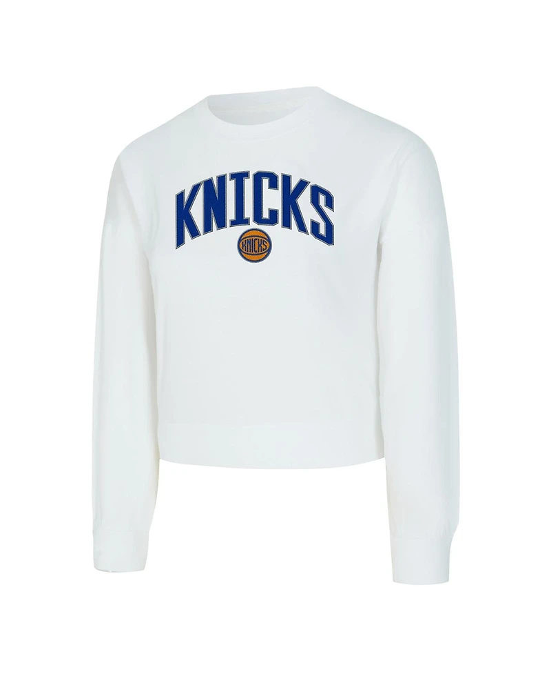 Concepts Sport Women's White New York Knicks Laney Chenille Cropped Long Sleeve T-Shirt