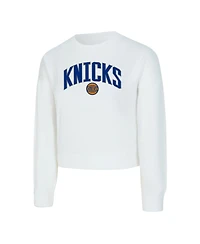 Concepts Sport Women's White New York Knicks Laney Chenille Cropped Long Sleeve T-Shirt