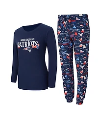 Concepts Sport Women's 2-Piece Navy New England Patriots Chestnut Long Sleeve T-Shirt and Pant Sleep Set