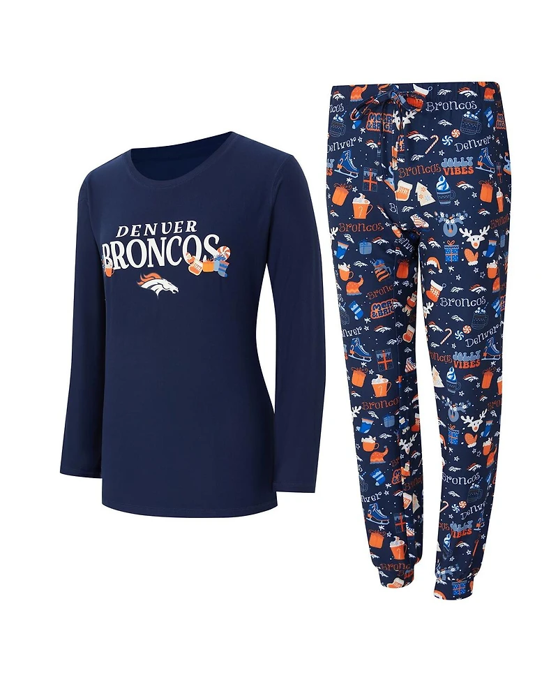 Concepts Sport Women's 2-Piece Navy Denver Broncos Chestnut Long Sleeve T-Shirt and Pant Sleep Set