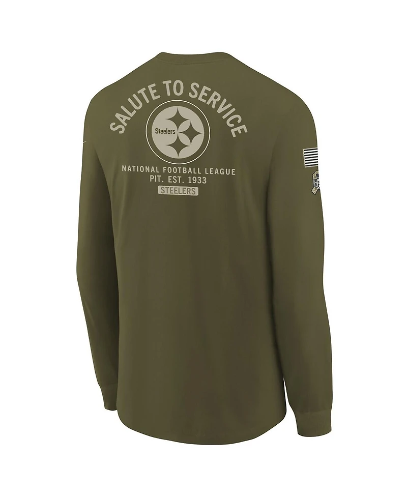 Nike Big Boys and Girls Olive Pittsburgh Steelers 2025 Salute to Service Sideline Dri-fit Long Sleeve T-Shirt