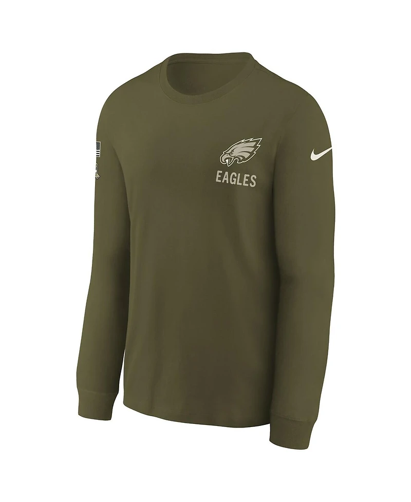 Nike Big Boys and Girls Olive Philadelphia Eagles 2025 Salute to Service Sideline Dri-fit Long Sleeve T-Shirt