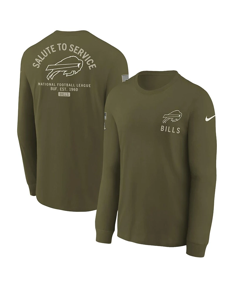 Nike Big Boys and Girls Olive Buffalo Bills 2025 Salute to Service Sideline Dri-fit Long Sleeve T-Shirt