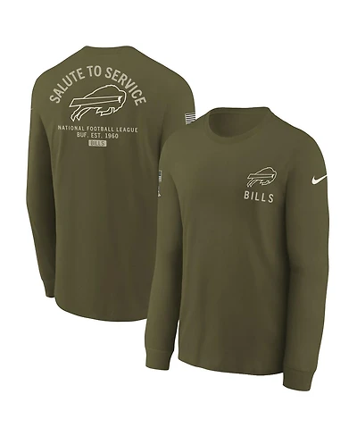 Nike Big Boys and Girls Olive Buffalo Bills 2025 Salute to Service Sideline Dri-fit Long Sleeve T-Shirt