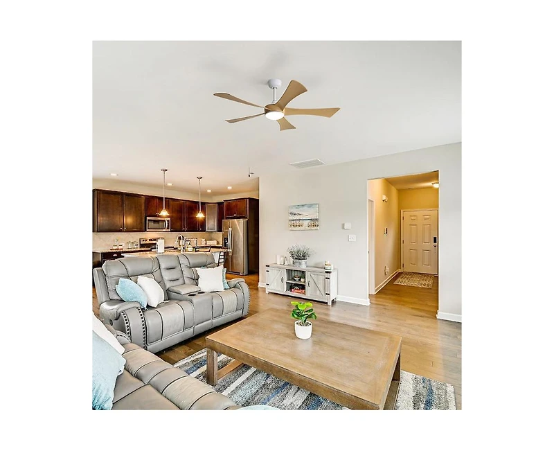 Sofucor 52-inch white modern style ceiling fan features 5 blades and is equipped with Led lights and a remote control