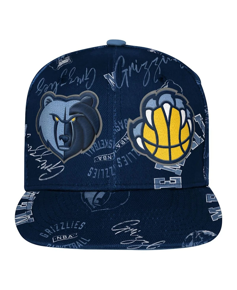Outerstuff Big Boys and Girls Navy Memphis Grizzlies Street Hooper Allover Print Snapback Hat