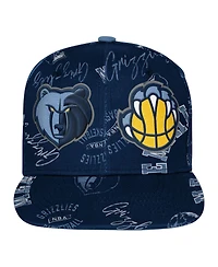 Outerstuff Big Boys and Girls Navy Memphis Grizzlies Street Hooper Allover Print Snapback Hat