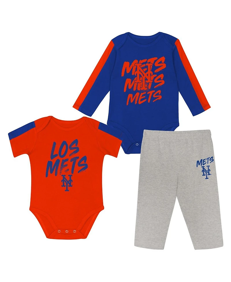 Outerstuff Baby Boys and Girls 3-Piece New York Mets Double Down Bodysuit Pants Set
