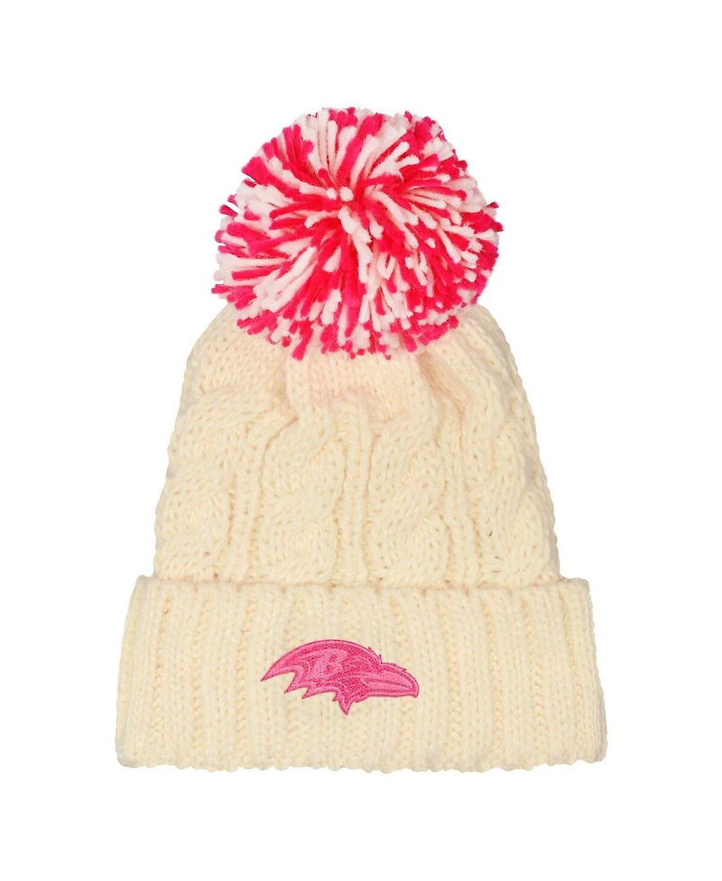 Outerstuff Girls White Baltimore Ravens Cable Cuffed with Pom Knit Hat