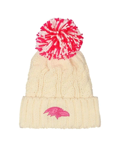 Outerstuff Girls White Baltimore Ravens Cable Cuffed with Pom Knit Hat