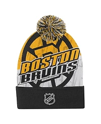 Outerstuff Big Boys and Girls Black Boston Bruins New Edge Cuffed with Pom Knit Hat